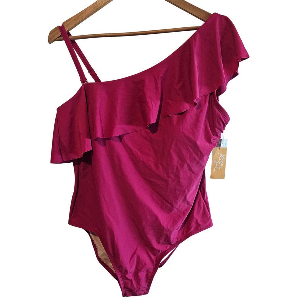 Kona Sol Swimsuit Womens Size 17 Pink Ruffle One Piece Adjustable High Coverage